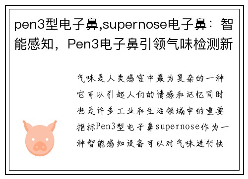 pen3型电子鼻,supernose电子鼻：智能感知，Pen3电子鼻引领气味检测新时代